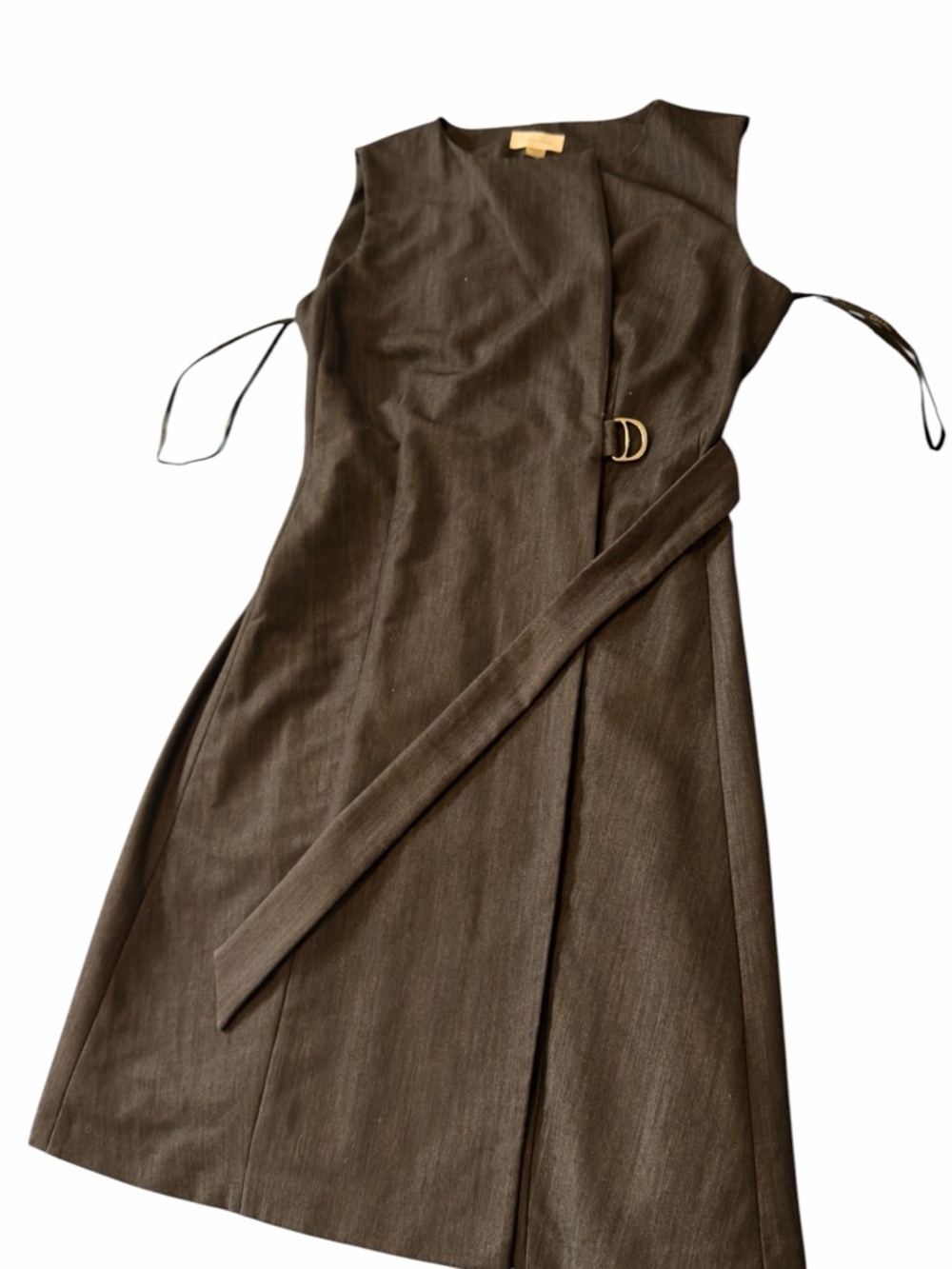Calvin Klein Black Sleeveless Wrap Midi Dress with D-Ring Belt (001)